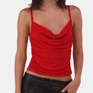 Metallic bright red No Boundaries draped neck top size L (12-14)